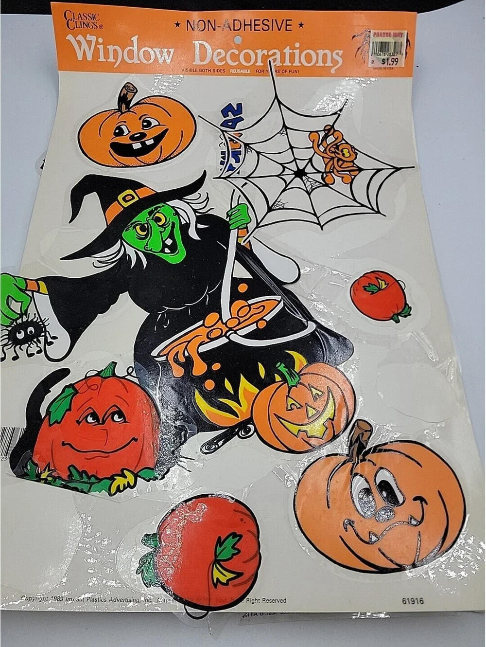 Vintage Halloween Window Clings Decorations Lot Classic Clings Pumpkins Witch Gh
